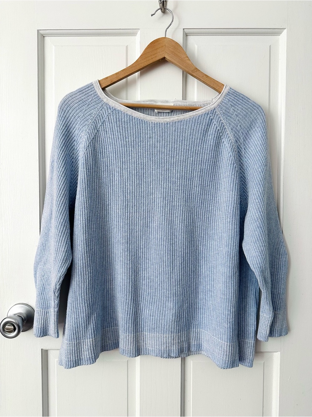 POETRY Organic Cotton Sweater Light Blue Ribbed Two Tone Size 12